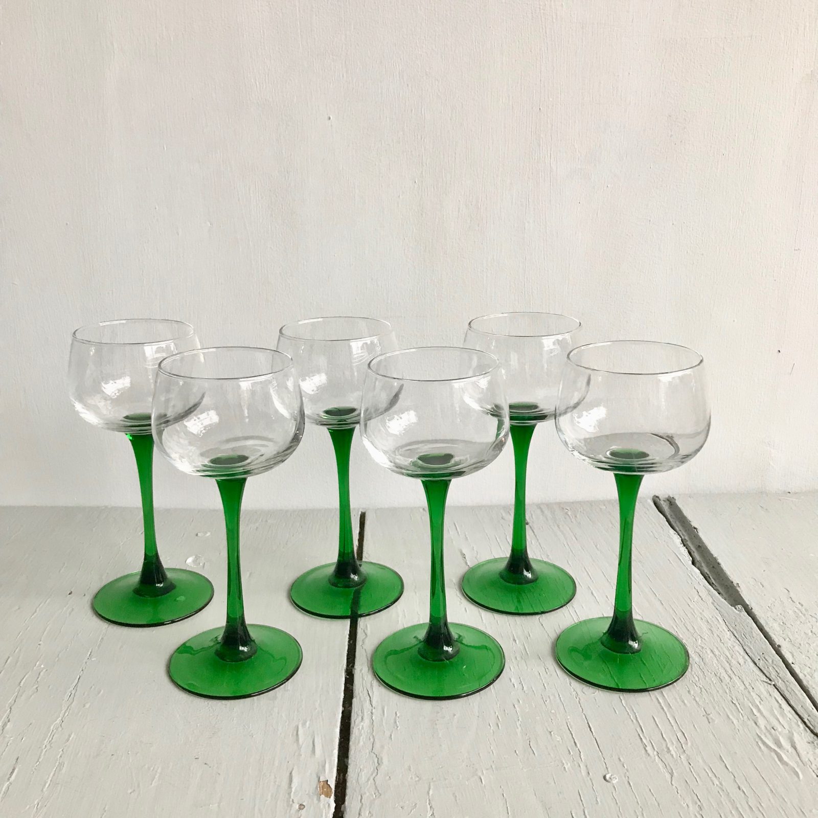 Set of Green Stemmed French Wine Glasses - Agapanthus Interiors