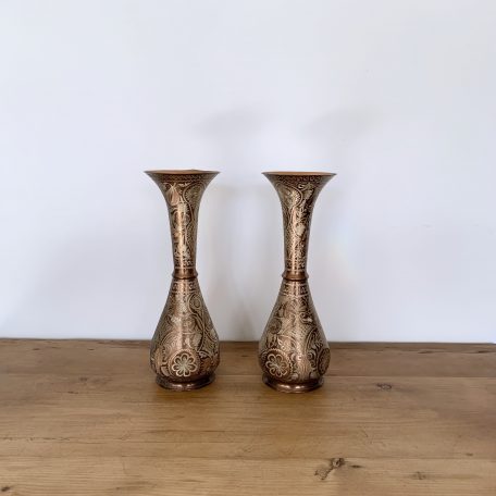 Pair of Turkish Etched Copper Vases