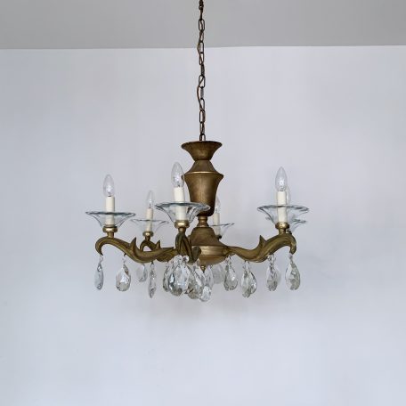 Heavy Cast Brass Chandelier with Crystal Pear Drops
