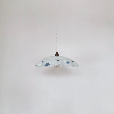 Large French White and Blue Floral Glass Shade
