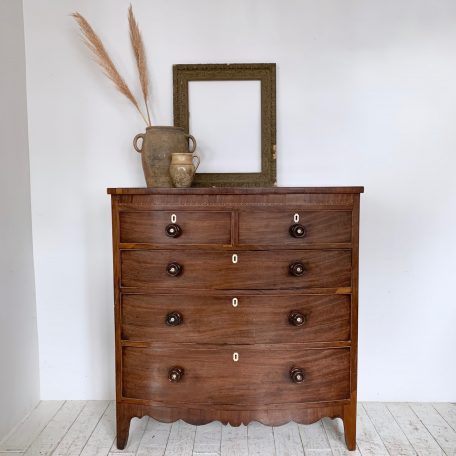 Tall Curved Front Veneered Chest of Drawers
