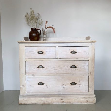 Victorian Pine Lime Wash Chest of Drawers with Ornate Handles