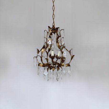 French Toleware Chandelier with Flat Leaf Glass Drops