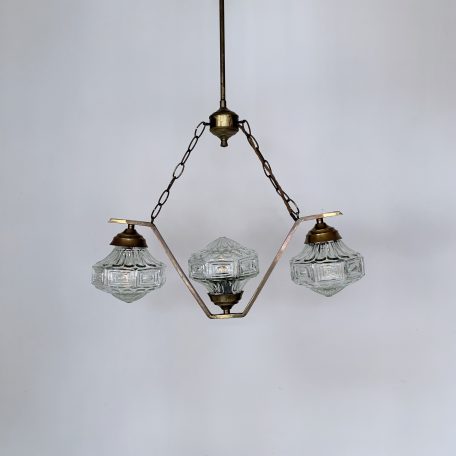1940s French Brass Pendant with Three Decorative Glass Shades