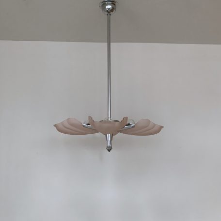 French Chrome Uplighter with Frosted Pink Scallop Shades