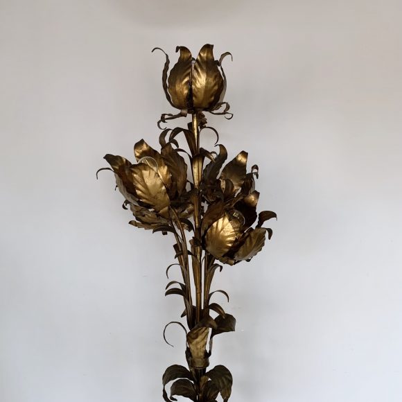 Hollywood Regency Gilt Metal Lotus Flower Floor Lamp, Hans Kogl 1970 