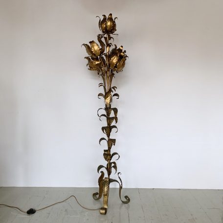 Hollywood Regency Gilt Metal Lotus Flower Floor Lamp, Hans Kogl 1970