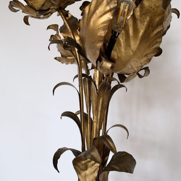 Hollywood Regency Gilt Metal Lotus Flower Floor Lamp, Hans Kogl 1970 ...