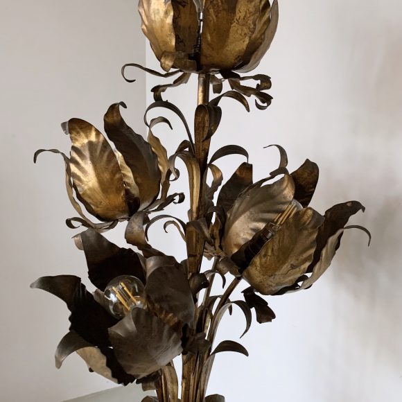 Hollywood Regency Gilt Metal Lotus Flower Floor Lamp, Hans Kogl 1970 ...