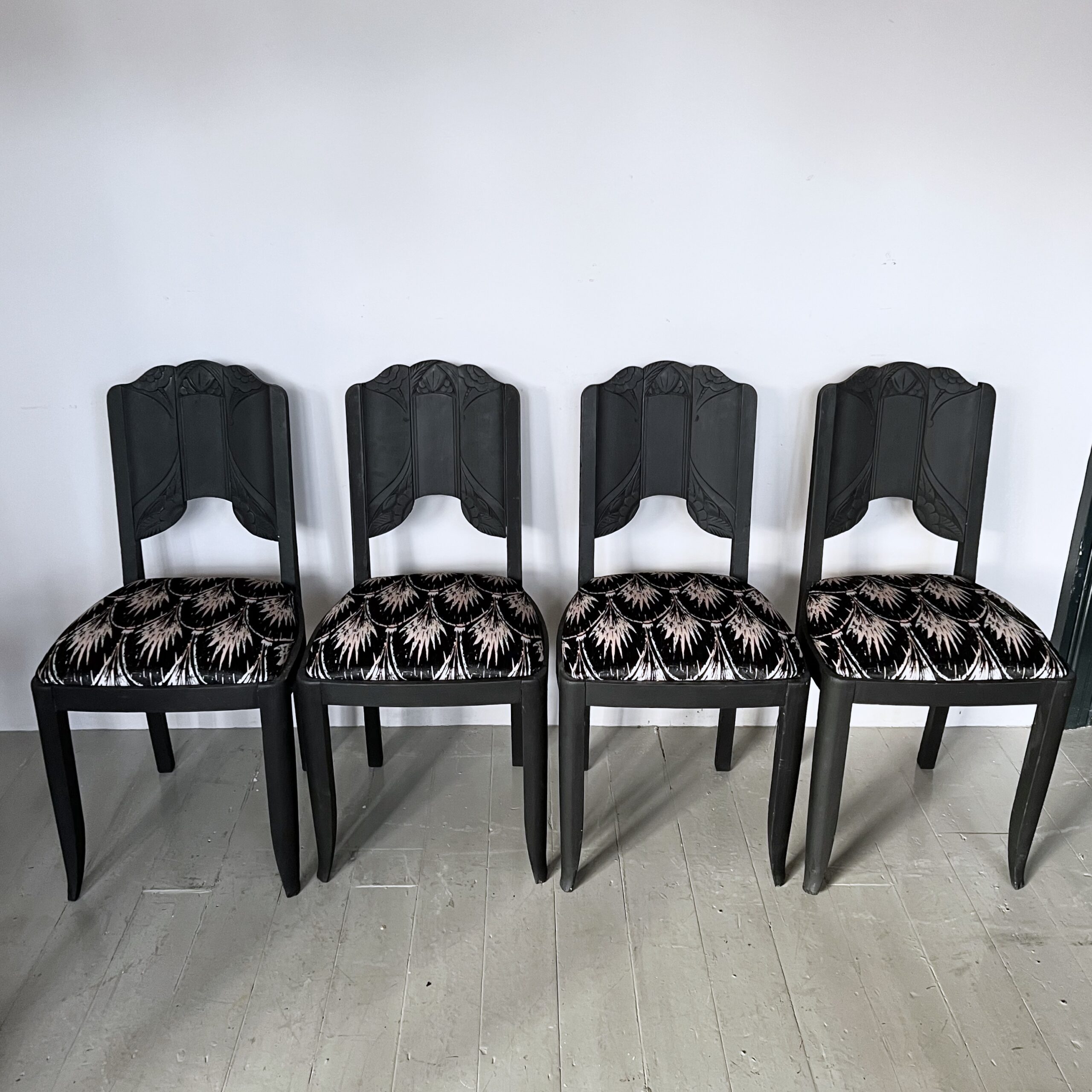 Painted Art Deco Style Chairs with Velvet Upholstered Seats