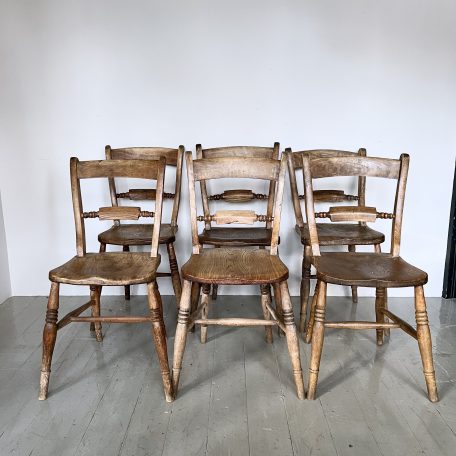 Six Vintage Ash & Elm Solid Wood Chairs