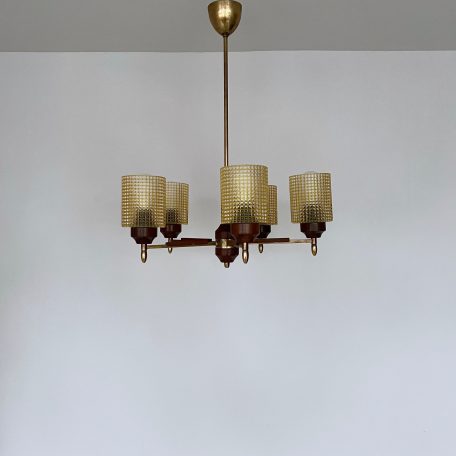 1970s Teak Chandelier with Acrylic Shades
