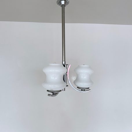 Mid Century Chrome Pendant with White Glass Shades