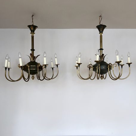 Pair of Large Decorative Brass Chandeliers