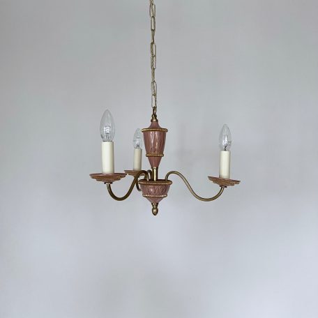 Small Mid Century Pink and Brass Chandelier