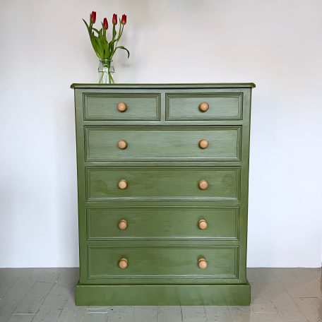 Green Painted Solid Pine Chest of Drawers