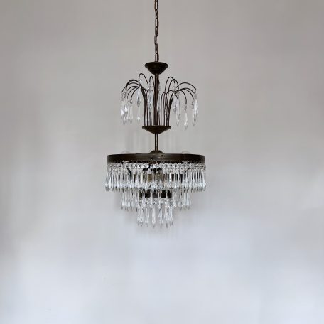 French Brass Waterfall Chandelier with Glass Icicle Drops