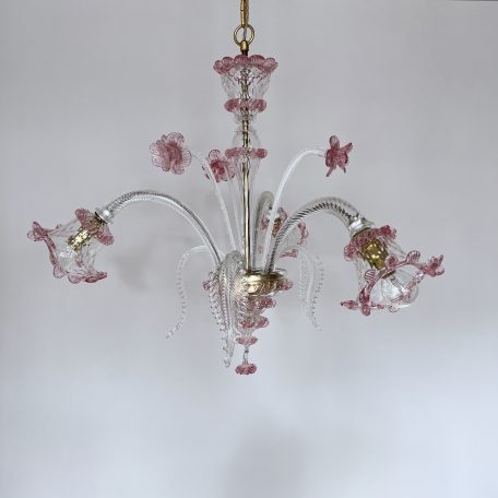 Mid Century Italian Murano Pink Glass Floral Chandelier