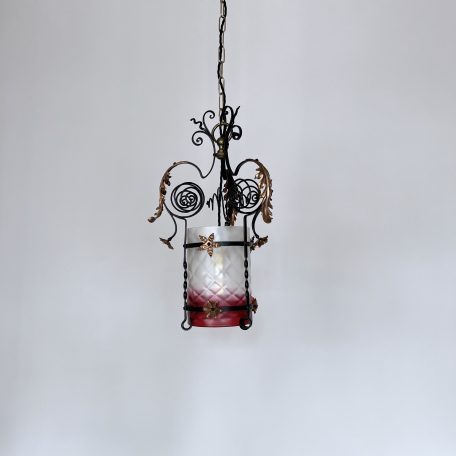 Decorative French Lantern with Burgundy Frosted Shade