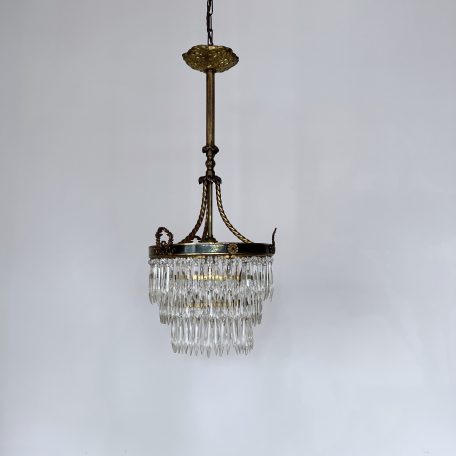 Early 1900s French Waterfall Chandelier with Crystal Icicle Drops