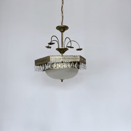 French Brass Frosted Glass Hall Pendant