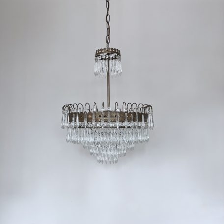 French Brass Waterfall Chandelier with Glass Icicle Drops