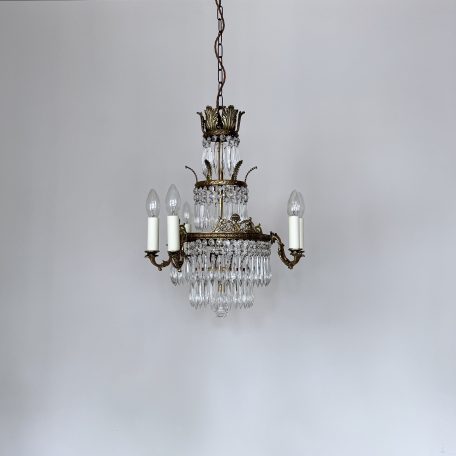 Ornate French Brass Waterfall Chandelier with Outer Lamps
