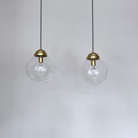 Two Clear Globe Shades with Brass Galleries