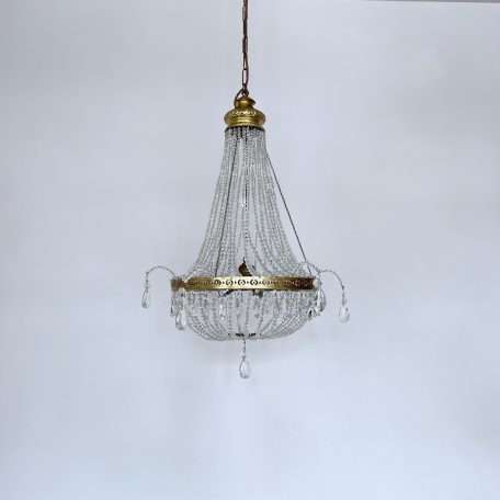 1920s French Crystal Beaded Tent and Bag Balloon Chandelier