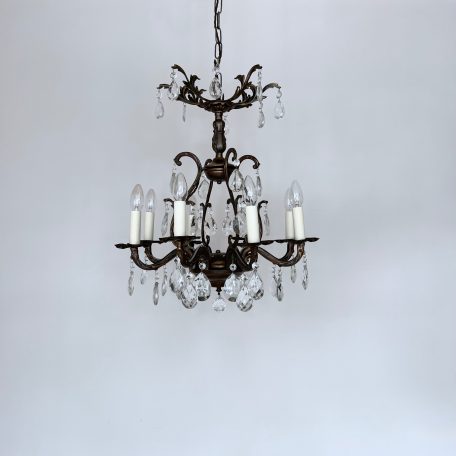 Brass Birdcage Chandelier with Glass Pear Drops