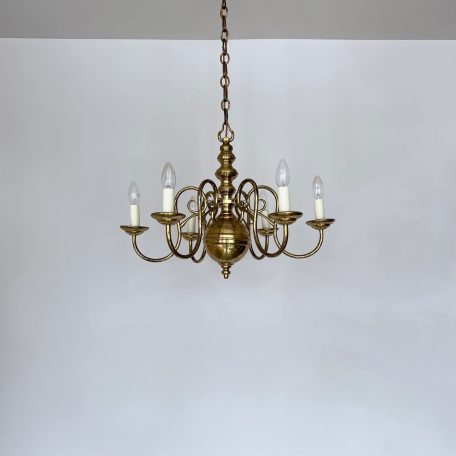 French Brushed Brass Six Arm Chandelier