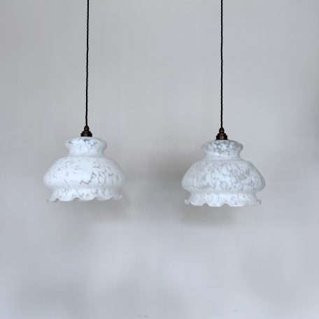 Two French White Mottled Glass Shades