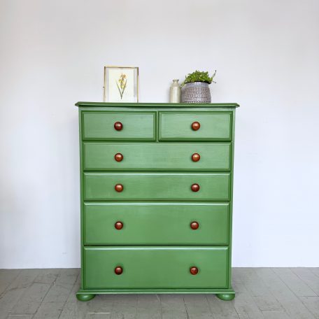 Large Green Painted Pine Chest of Drawers