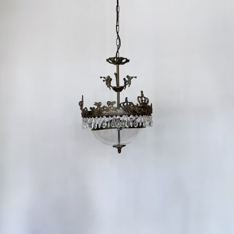 Ornate Brass Hall Pendant with Clear Glass Shade