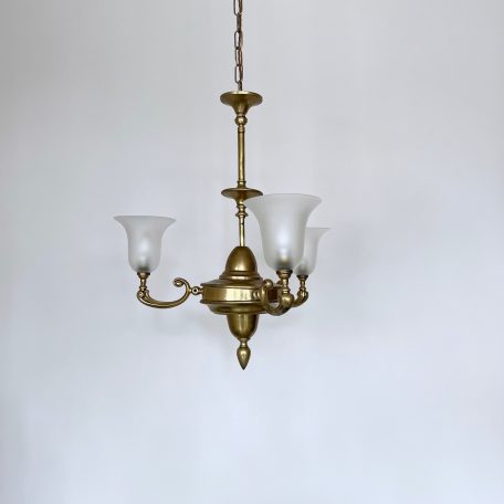 Electrified Gasolier Chandelier with Frosted Tulip Shades