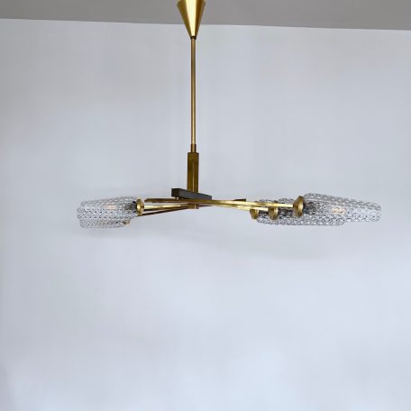 French Mid Century Chandelier with Clear Textured Glass Shades