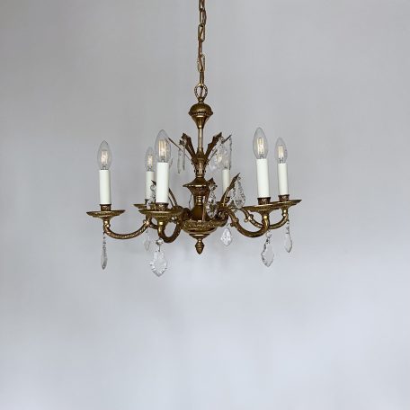 French Polished Brass Chandelier with Flat Leaf Drops