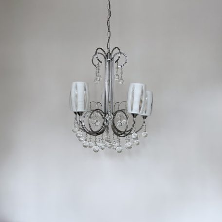 Mid Century Chrome Chandelier with Globe Glass Drops