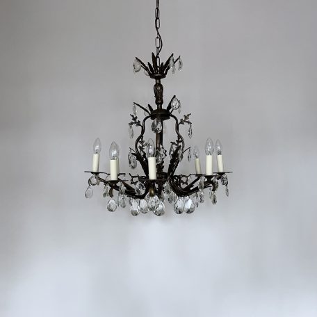 Ornate Brass Chandelier with Cut Glass Pear Drops