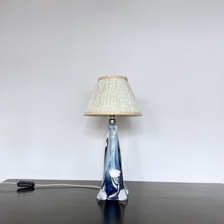 Val St. Lambert Belgian Blue Crystal Table Lamp