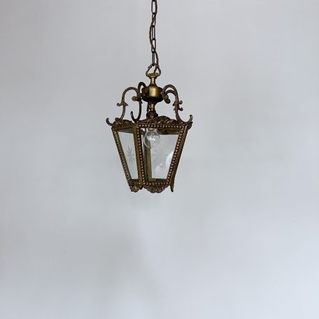 Ornate French Brass Lantern with Etched Glass Detail
