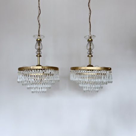 Pair of Newly Made Brass Chandeliers with Glass Icicle Drops
