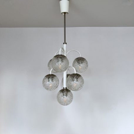 Belgian Mid Century Chandelier with Textured Glass Shades