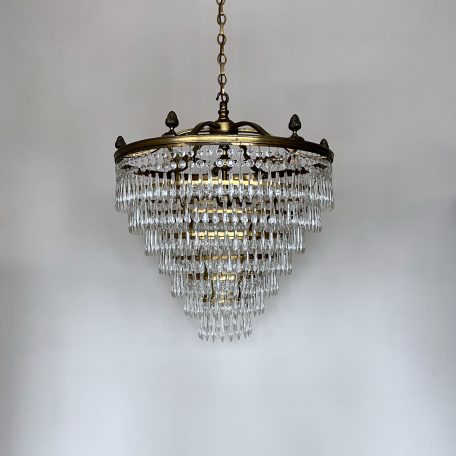 Large Brass Waterfall Chandelier with Glass Icicle Drops