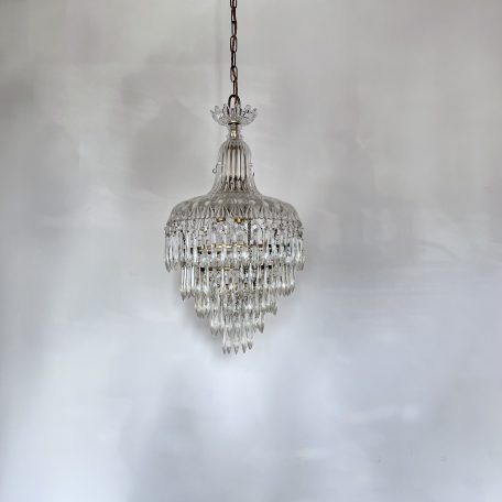 1940s English Glass Chandelier with Hand-Cut Icicle Drops