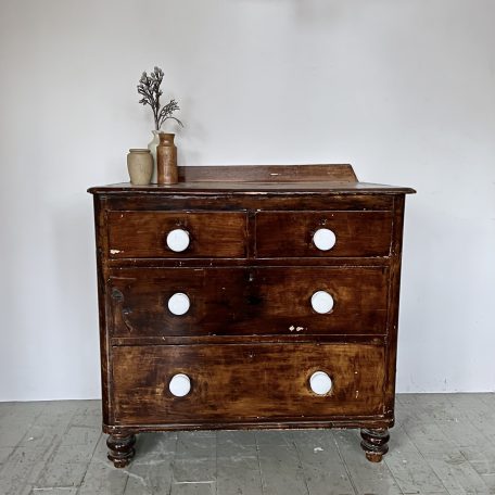 Distressed Dark Lacquered Chest Of Drawers