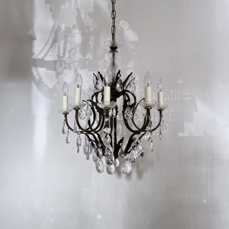 Large Birdcage Chandelier with Harlequin Glass Pear Drops