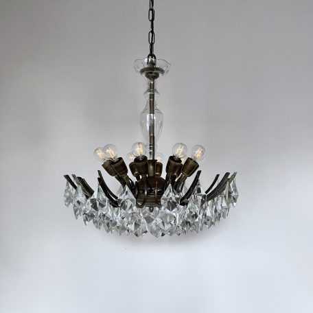 Multi Arm Brass Chandelier with Crystal Kite Drops