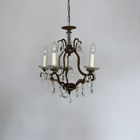 French Brass Birdcage Chandelier with Glass Bobeché Pans