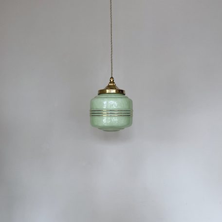 French Green Mottled Clichy Glass Shade with Gold Band Details